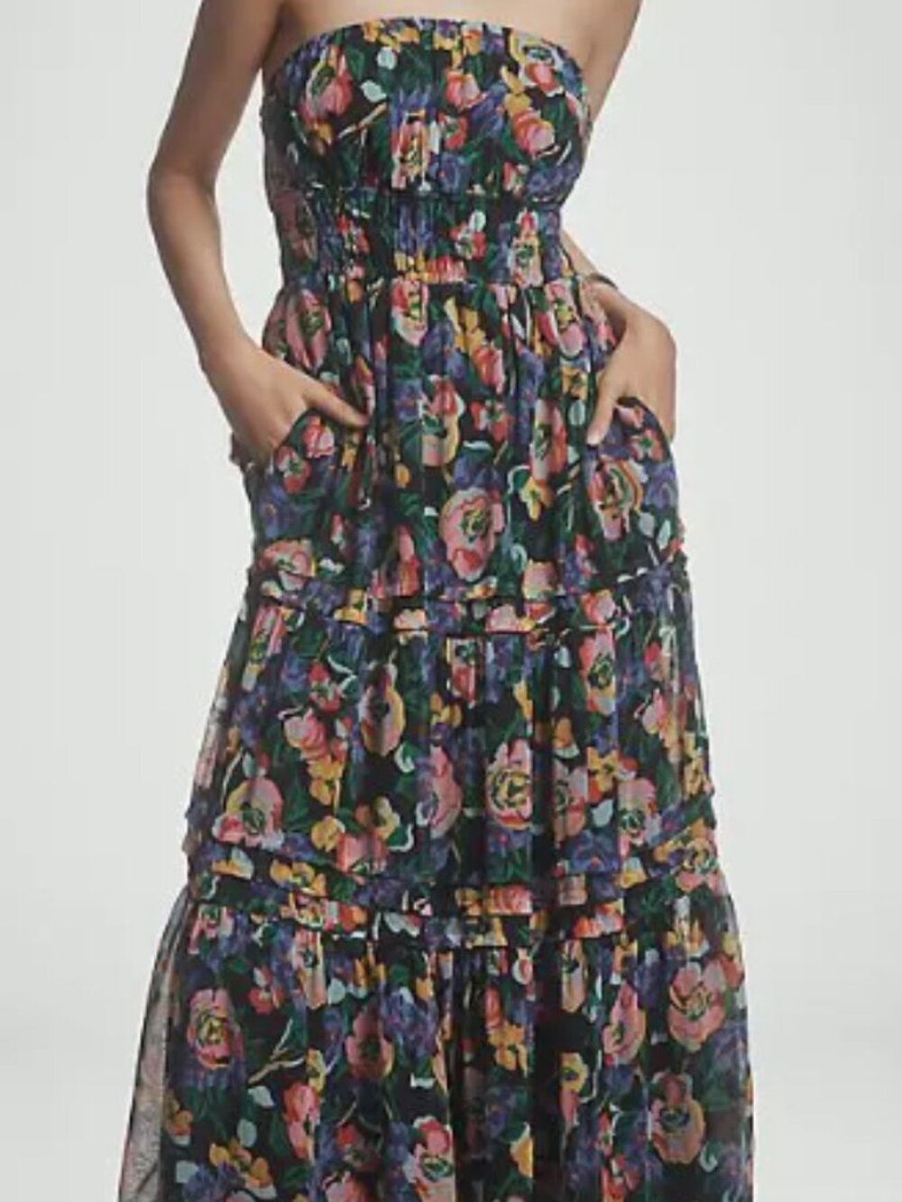 NWT Anthropologie Somerset Strapless Black Floral Maxi Dress Size M